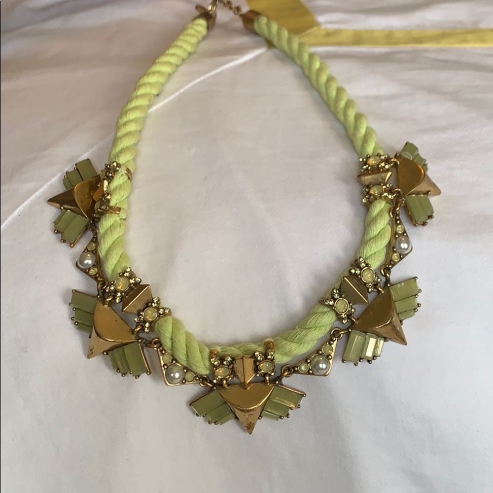 J Crew Braided Green and Antique Gold necklace